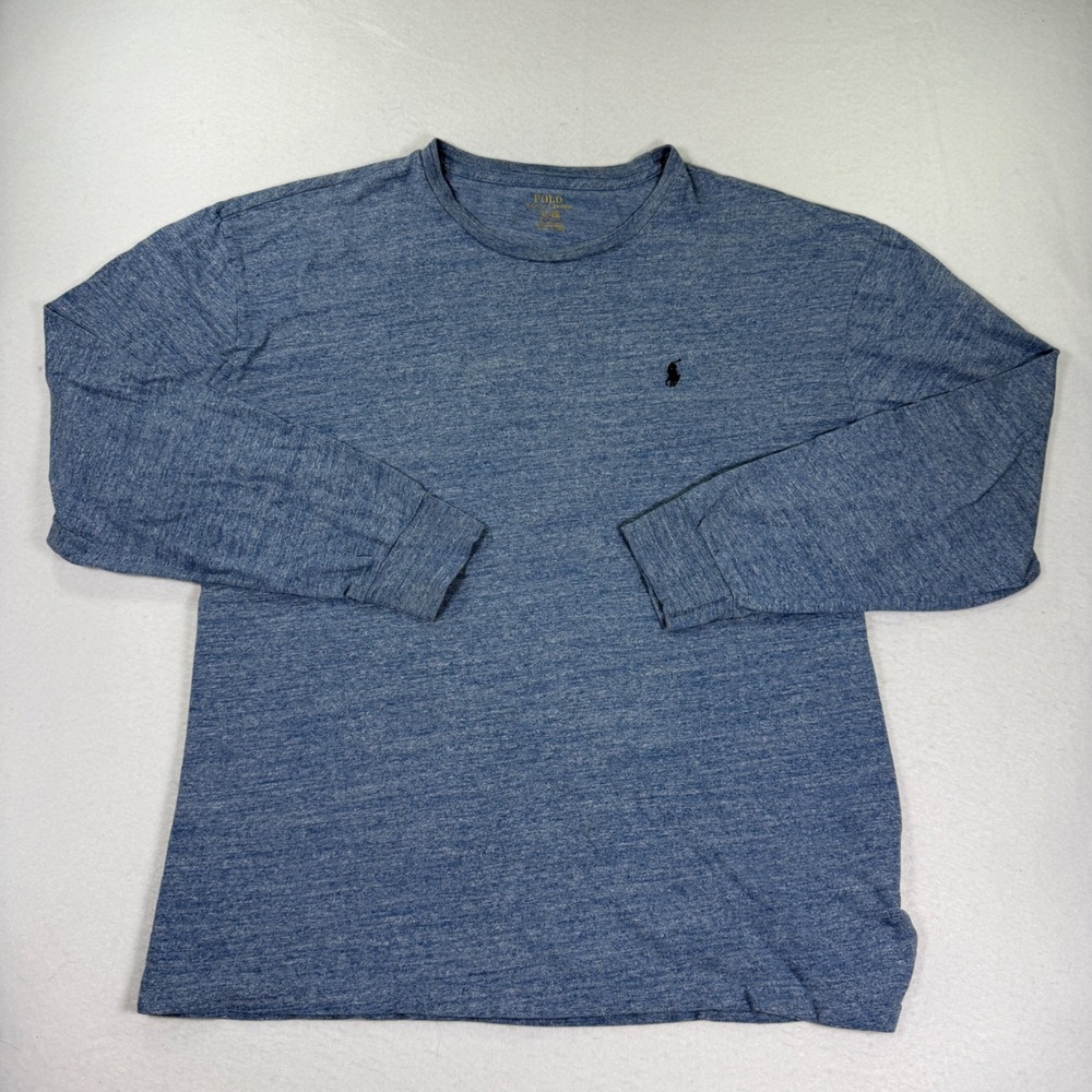 Polo Ralph Lauren Long Sleeve T-Shirt XL Blue Heathered Pony Logo Relaxed Fit